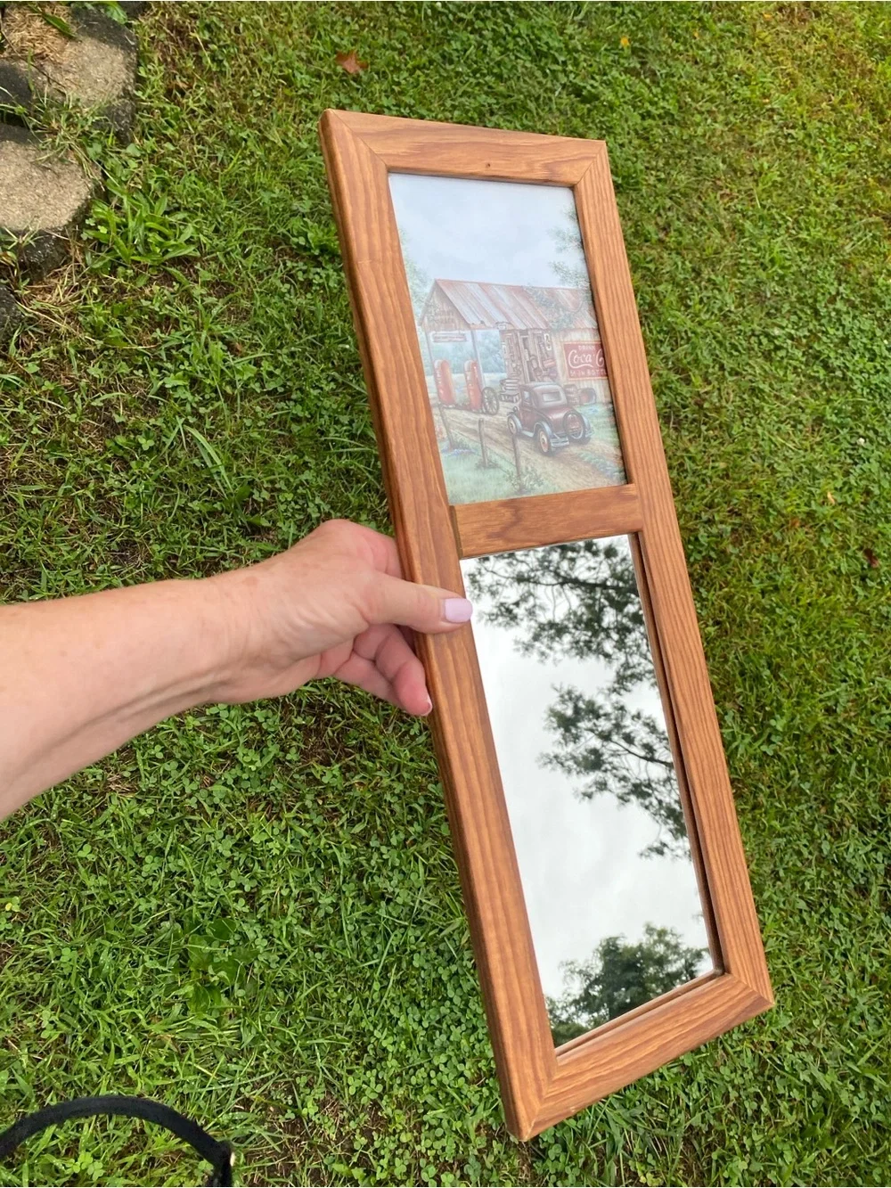 Kay lamb Shannon Wood Frame 2 Section Mirror vintage martins garage picture